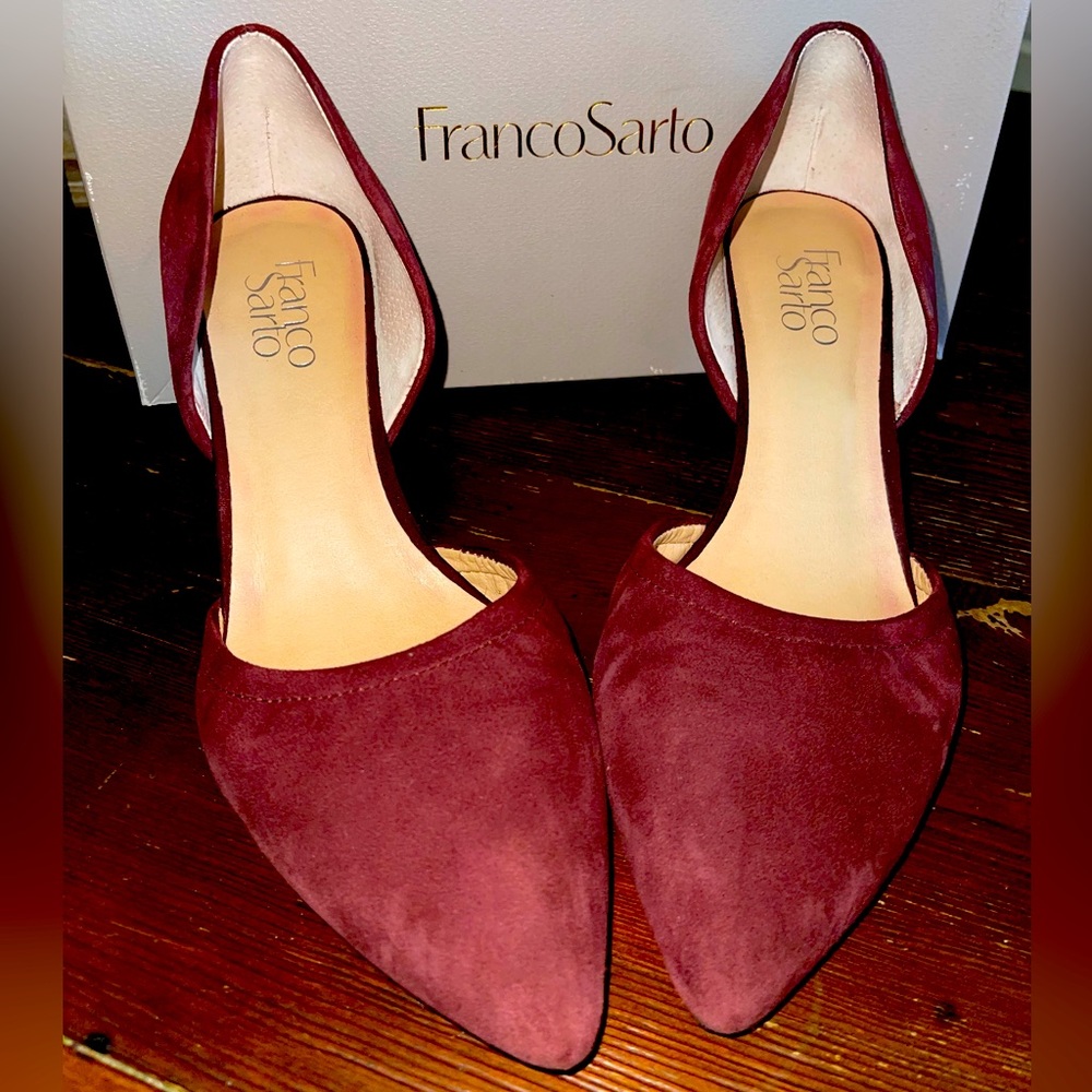 Franco Sarto BurgundySlip On Point Toe Kitten Heel